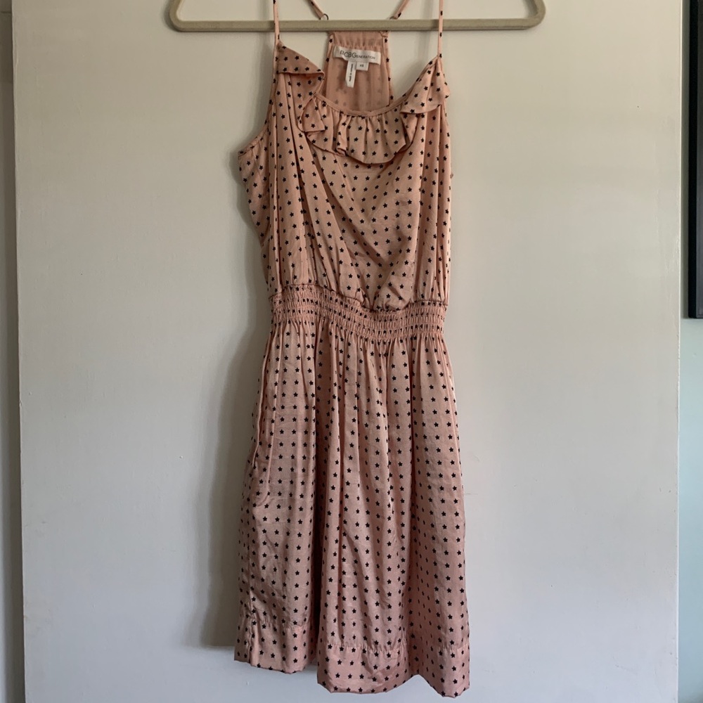 BCBGeneration Shiny Pink Star Patterned Dress With Pockets XS